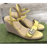 Good Quality Gucci GG Lambskin Wedge Sandals 050715 Yellow/Silver 2021