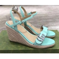 Cheap Price Gucci GG Lambskin Wedge Sandals 050715 Green/Silver 2021