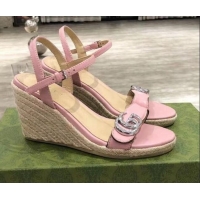 Shop Duplicate Gucci GG Lambskin Wedge Sandals 050715 Pink/Silver 2021