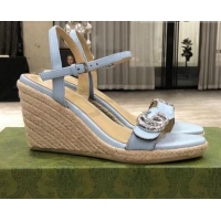 Top Quality Gucci GG Lambskin Wedge Sandals 050715 Blue/Silver 2021