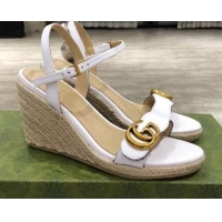 Durable Gucci GG Lambskin Wedge Sandals 050722 White/Gold 2021