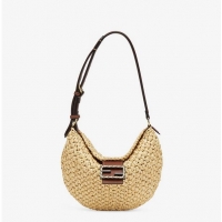 Famous Brand FENDI SMALL CROISSANT Woven straw bag 8BR790AFG