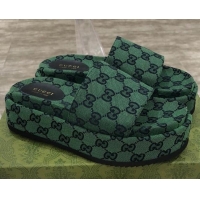 Best Luxury Gucci GG Multicolor Canvas Platform Slide Sandal 573018 Green/Black 2021