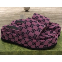 Good Product Gucci GG Multicolor Canvas Platform Slide Sandal 573018 Purple