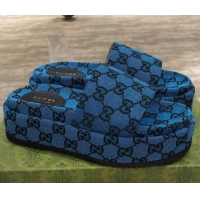 Low Price Gucci GG Multicolor Canvas Platform Slide Sandal 573018 Blue