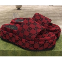 Super Quality Gucci GG Multicolor Canvas Platform Slide Sandal 573018 Red