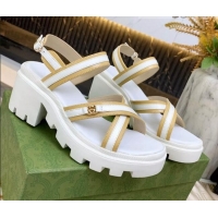 Good Quality Gucci Lug Sole Sandal with Web 050766 White 2021