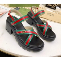 Good Product Gucci Lug Sole Sandal with Web 050768 Green 2021