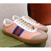 Top Quality Gucci Screener Web Leather Sneakers 051097 Pink 2021