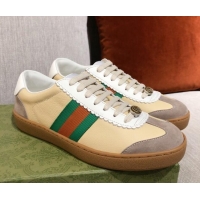 Low Cost Gucci Screener Web Leather Sneakers 051097 Yellow 2021