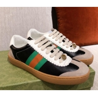 Discount Gucci Screener Web Leather Sneakers 051097 Black 2021