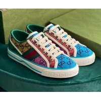 Top Design Gucci Tennis 1977 GG Multicolour Low-Top Sneakers 510103 Green/Blue