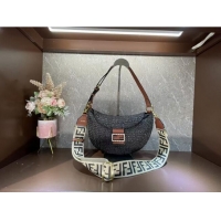 Buy Inexpensive FENDI SMALL CROISSANT Woven straw bag 8BR790AFG Black