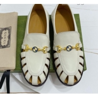 Good Quality Gucci Calfskin Cut out Loafers 061162 White 2021