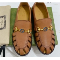 Pretty Style Gucci Calfskin Cut out Loafers 061162 Brown 2021