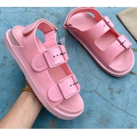 Good Product Gucci Rubber Strap Flat Sandals with Mini Double G 061171 Pink 2021