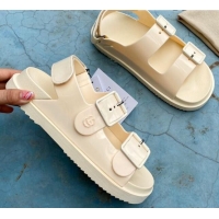 Custom Gucci Rubber Strap Flat Sandals with Mini Double G 061171 Apricot 2021