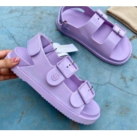 Charming Gucci Rubber Strap Flat Sandals with Mini Double G 061171 Purple 2021