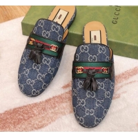 Good Looking Gucci GG Denim Slipper with Tassels 070303 Blue 2021