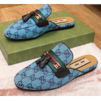 Top Grade Gucci GG Multicolor Canvas Slipper with Tassels 070304 Blue 2021