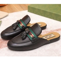 Grade Quality Gucci Leather Slipper with Tassels 070305 Black 2021