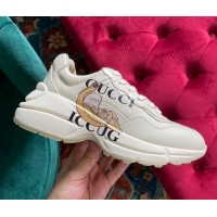 Top Design Gucci Rhyton Calfskin Sneaker with Bananya White/Yellow 070554