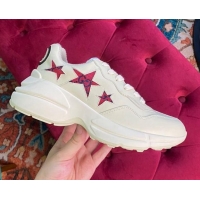 Pretty Style Gucci Rhyton Calfskin Sneaker with GG Star White/Red 070555