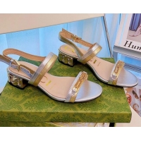 Super Quality Gucci Lambskin Chain Heel Sandals 2.5cm 070819 Silver 2021