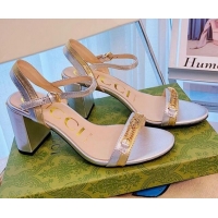 Good Product Gucci Lambskin Chain Heel Sandals 7.5cm 070822 Silver 2021