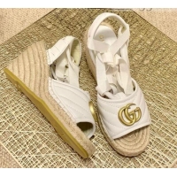 Good Product Gucci GG Lambskin Wedge Sandals 10cm 070884 White