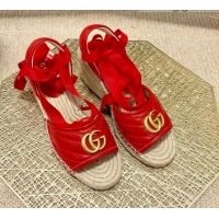 Grade Design Gucci GG Lambskin Wedge Sandals 10cm 070884 Red