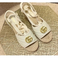 Best Luxury Gucci GG Lambskin Wedge Sandals 10cm 070884 White