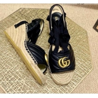 Trendy Design Gucci GG Lambskin Wedge Sandals 10cm 070884 Black