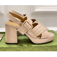 Best Price Gucci Patent Leather Platform Sandals 070917 Nude