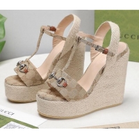 New Style Gucci GG Canvas Wedge Sandals 13cm 071416 Beige 2021