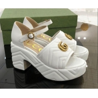 Low Price Gucci Chevron Lambskin Platform Sandals White 9cm 071443