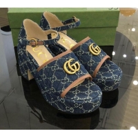 Top Quality Gucci GG Denim Platform Sandals Blue 9cm 071448