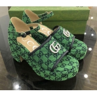 Low Cost Gucci GG Multicolor Canvas Platform Sandals 9cm 071449 Green