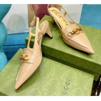 Cute Gucci Lambskin Slingback Pump with Bamboo Horsebit 081038 Apricot 2021