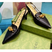 New Design Gucci Lambskin Slingback Pump with Bamboo Horsebit 081038 Black 2021