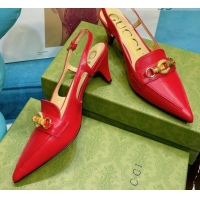 Best Luxury Gucci Lambskin Slingback Pump with Bamboo Horsebit 081038 Red 2021