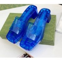 Custom Gucci Transparent Rubber Slide Sandals 081042 Blue