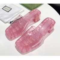 Good Product Gucci Transparent Rubber Slide Sandals 081042 Pink