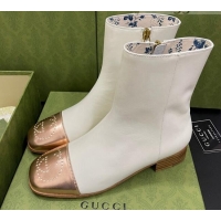 Low Price Gucci Calfskin Short Boot with Double G Toe 081050 White 2021