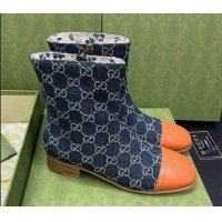 Classic Hot Gucci GG Denim Short Boot with Double G Toe 081053 Blue 2021