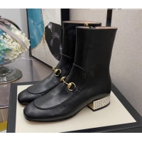 Best Product Gucci Calfskin Crystal Heel Ankle Boots 3cm 081060 Black 2021