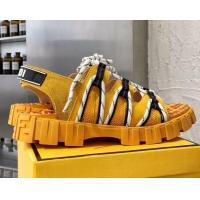 Popular Fendi Patchwork Lace Up Flat Sandals 042777 Yellow 2021