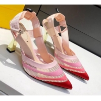 Best Design Fendi Colibri Striped Mesh Slingback Pumps 8cm 070616 Pink 2021