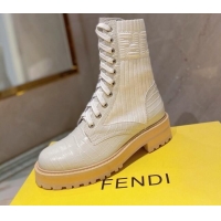 Good Product Fendi Rockoko Stone Embossed Calfskin and Knit Ankle Boots 081243 White 2021