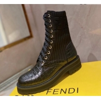 Charming Fendi Rockoko Stone Embossed Calfskin and Knit Ankle Boots 081243 Black 2021